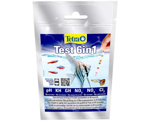 Тест TETRA 6 в 1 GH/kH/NO2/NO3/pH/CL2 полоски для пресной воды 10 шт