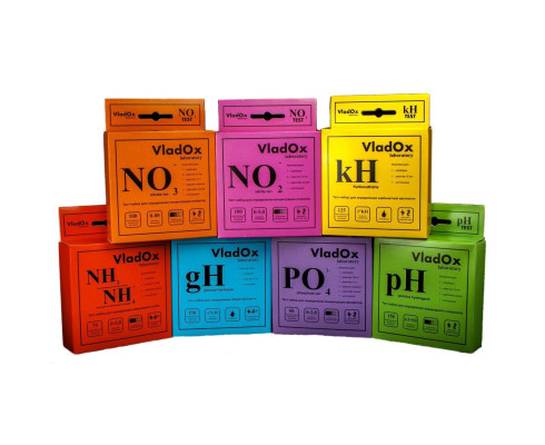 Тест-набор VladOx 7в1, для измерения уровня gH, kH, pH, NO2, NO3, NH3/4, PO4 в воде