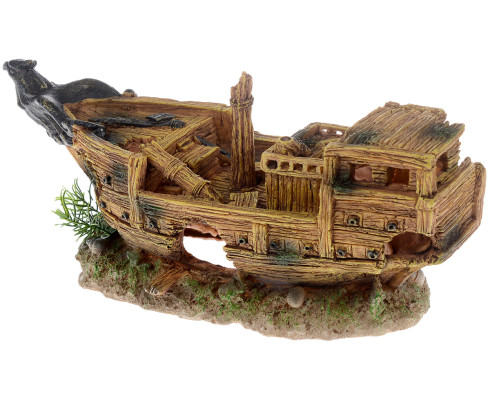 Декорация для аквариума Barbus "Лодка" золотистая 32x13x16 см