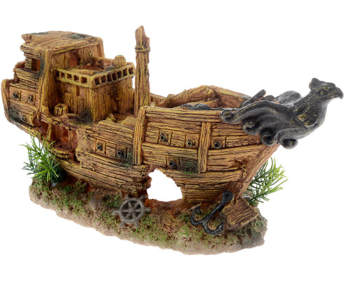 Декорация для аквариума Barbus "Лодка" золотистая 32x13x16 см