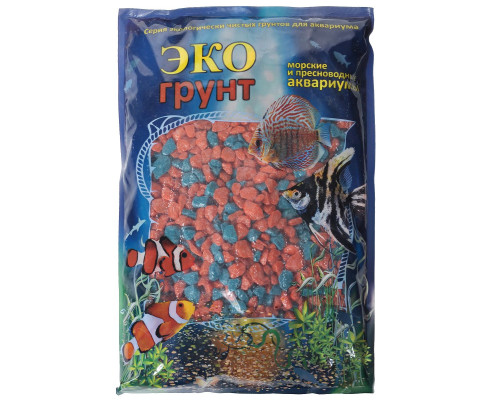 Грунт мраморная крошка, оранжево-бирюзовая (блестящая), 5-10 мм 1 кг